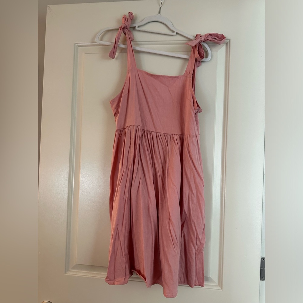 Pink Smocked Tie Sleeve Dress